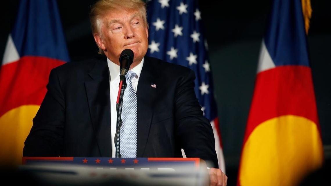 Republican presidential candidate Donald Trump speaks during a campaign rally at the Wings Over the Rockies Air & Space Museum, in Denver, Friday, July 29, 2016.