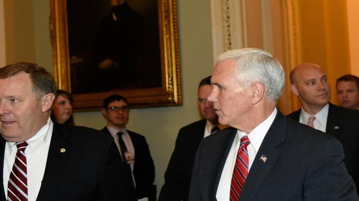 Vice President-elect Mike Pence arrives for the Republican policy luncheon on Capitol Hill in Washington, Tuesday, Dec. 6, 2016.