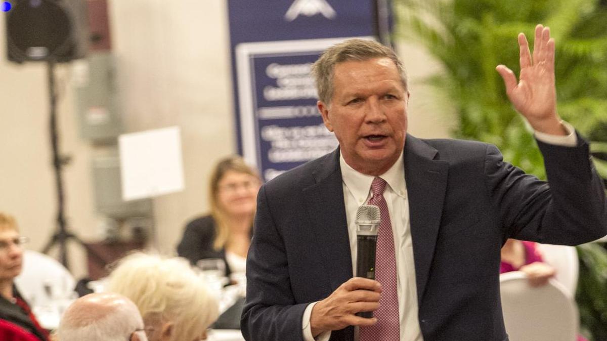 Presidential candidate and Ohio governor John Kasich answers questions from the audience at the Conservative Leadership Project at The Crown Reef Resort in Myrtle Beach on Tuesday.