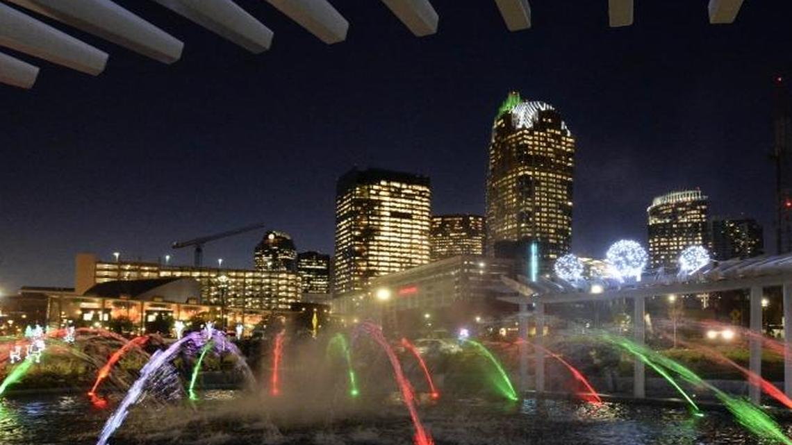 The uptown Charlotte, N.C., skyline is illuminated on Dec. 8, 2015.