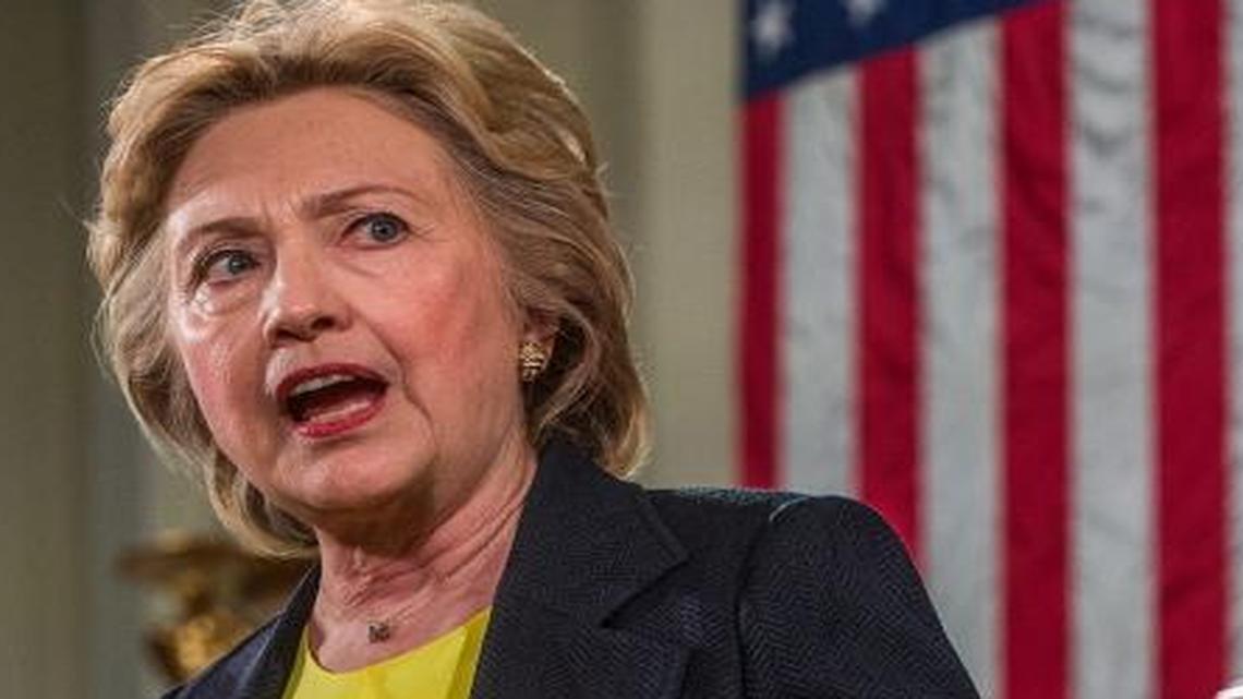 Hillary Clinton delivers a speech at the Old State House in Springfield, Ill., on Wednesday, July 13, 2016. Republican Chairman Reince Priebus on Wednesday called her a “dishonest career flip-flopper” with an “above-the-law mentality.”