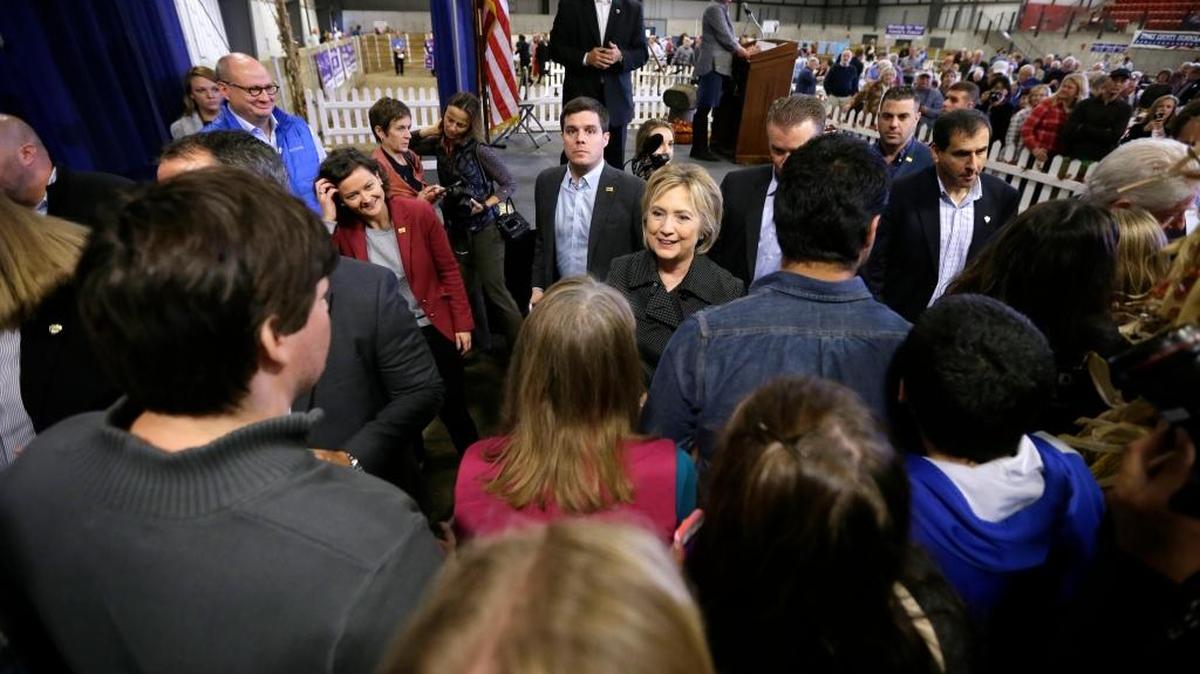 Democratic presidential candidate Hillary Rodham Clinton greets supporters at the Central Iowa Democrats Fall Barbecue Sunday, Nov. 15, 2015, in Ames, Iowa.