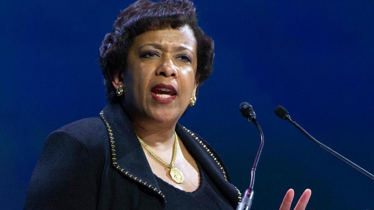 FILE - In this June 14, 2016 file photo, Attorney General Loretta Lynch speaks in Washington. Former President Bill Clinton spoke with Lynch during an impromptu meeting in Phoenix, but Lynch says the discussion did not involve the investigation into Hillary Clinton's email use as secretary of state.