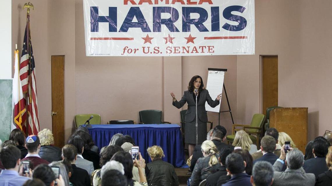 Democrat Kamala Harris speaks at an event this month at the Building and Construction Trades Council in Los Angeles.