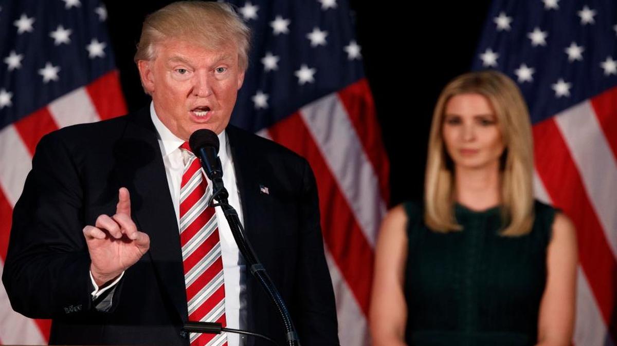 Donald Trump delivers a policy speech on child care with his daughter Ivanka Trump onstage on Sept. 13, 2016, in Aston, Pa.