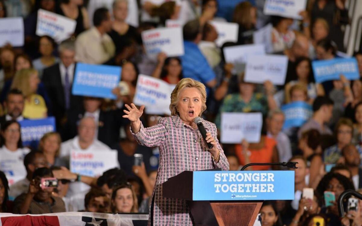 Democratic presidential candidate Hillary Clinton speaks at a Friday, Sept. 30, 2016, campaign rally at the Coral Springs Gymnasium in Coral Springs, Fla.