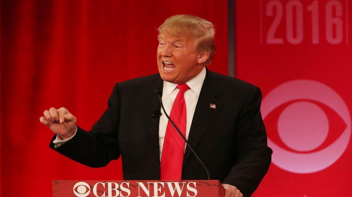 Republican presidential candidate, businessman Donald Trump speaks during the CBS News Republican presidential debate at the Peace Center, Saturday, Feb. 13, 2016, in Greenville, S.C.