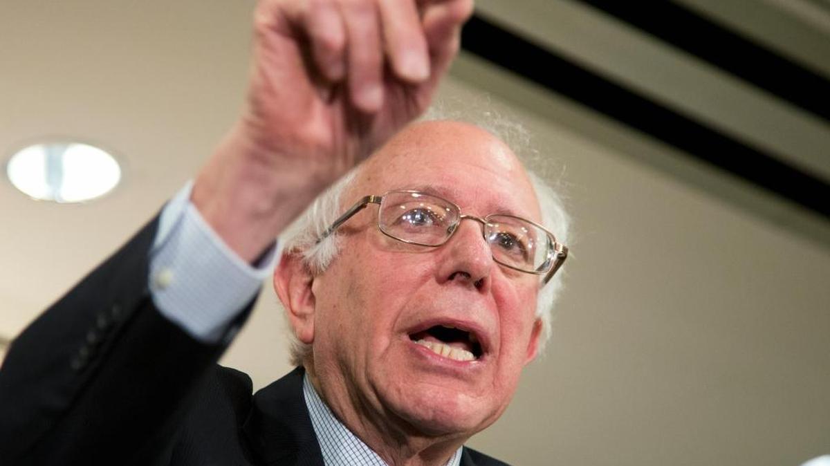 Democratic presidential candidate Sen. Bernie Sanders, I-Vt., speaks to reporters and members of the Communication Workers of America (CWA), following the union's endorsement of Sanders, Thursday, Dec. 17, 2015, at the CWA's headquarters in Washington.