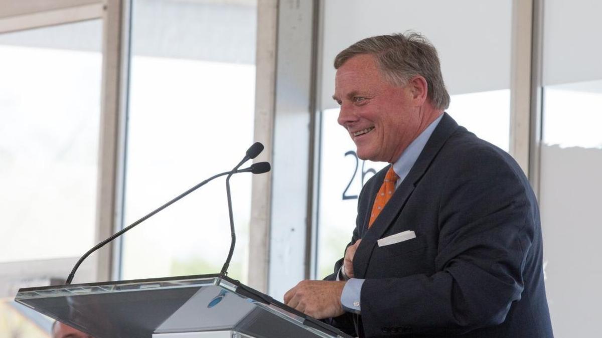 FILE – U.S. Sen. Richard Burr, R-N.C., at a groundbreaking ceremony for Novo Nordisk in Clayton on March 28. Burr’s latest campaign ad touts his work on legislation to federally-subsidize child care for low-income families.
