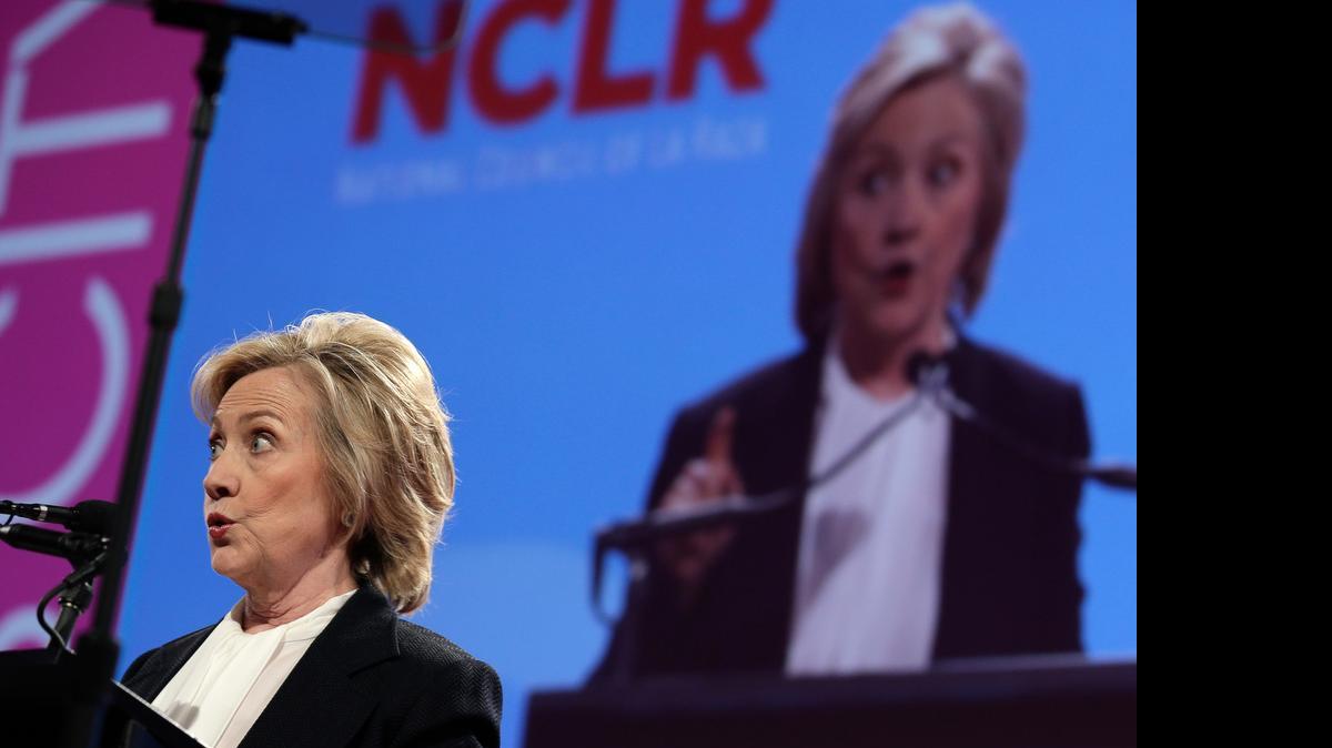 
Democratic presidential candidate Hillary Rodham Clinton speaks at a the National Council of La Raza Annual Conference Monday in Kansas City.
