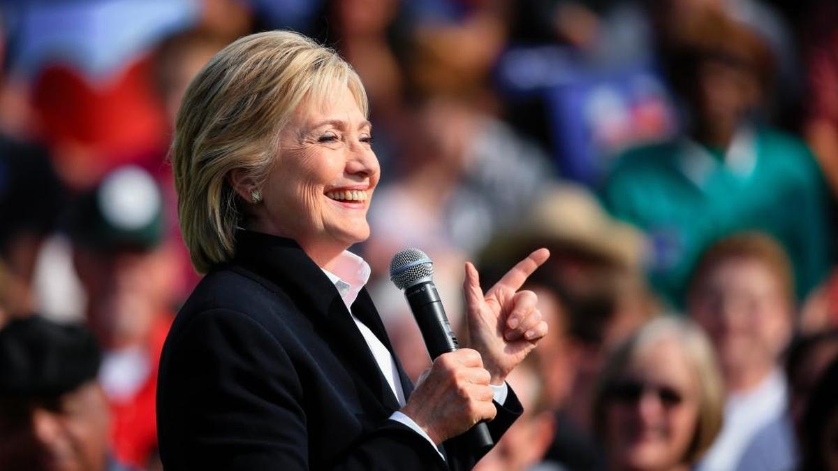 
Democratic presidential candidate Hillary Rodham Clinton speaks Wednesday, Oct. 7, 2015, during a campaign stop at the Westfair Amphitheater in Council Bluffs, Iowa. 
