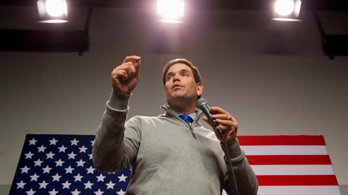 Sen. Marco Rubio, R-Fla. speaks in Manchester, New Hampshire, on Thursday, Feb. 4, 2016. Rubio has been criticizing Sen. Ted Cruz for supporting the USA Freedom Act, a law that two of Rubio’s supporters, Sen. Tim Scott and Rep. Trey Gowdy of South Carolina, also voted for.