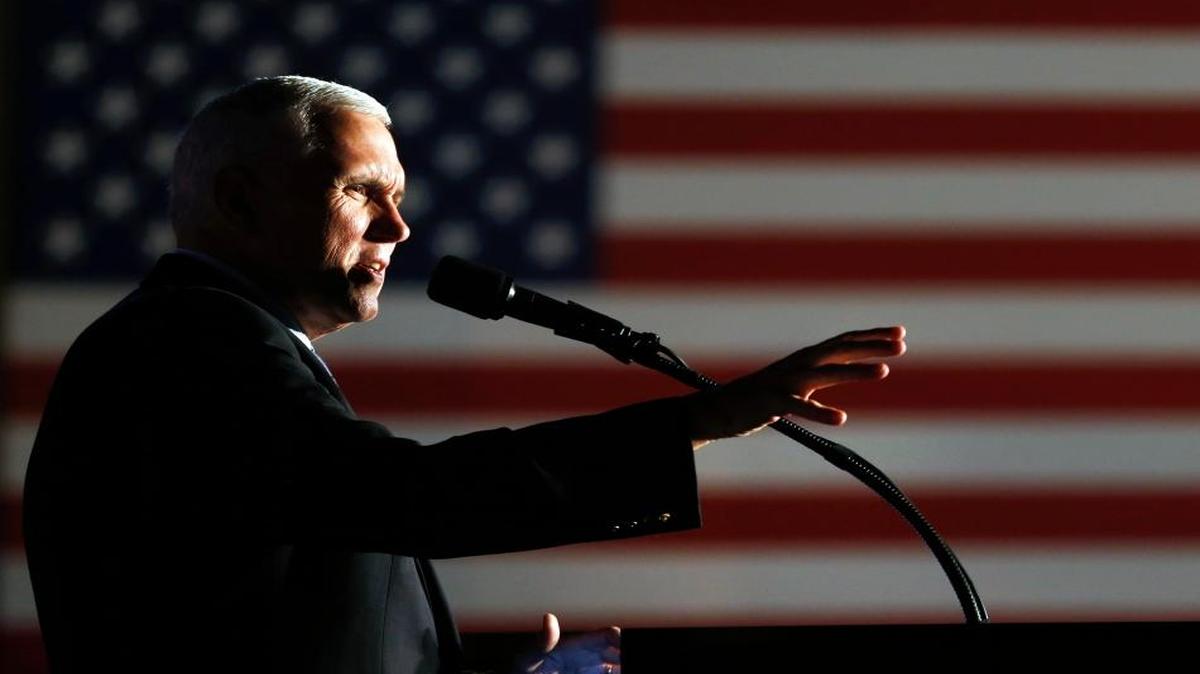 Republican vice presidential nominee Indiana Gov. Mike Pence speaks at a campaign rally at Cox Transportation Services in Ashland, Va., on Monday, Oct. 3, 2016.