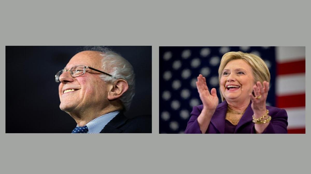 Democratic presidential candidates Sen. Bernie Sanders, I-Vt., and Hillary Clinton in Des Moines, Iowa.