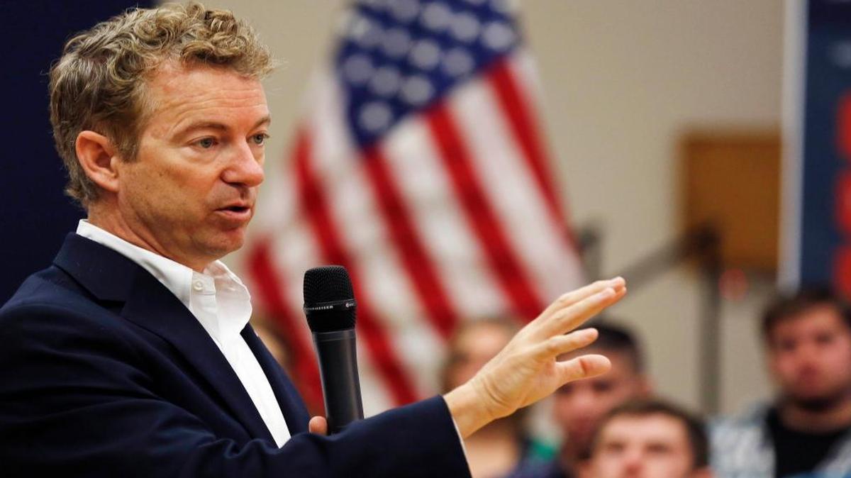 Republican presidential candidate Sen. Rand Paul, R-Ky. speaks during a campaign stop at the University of New Hampshire.