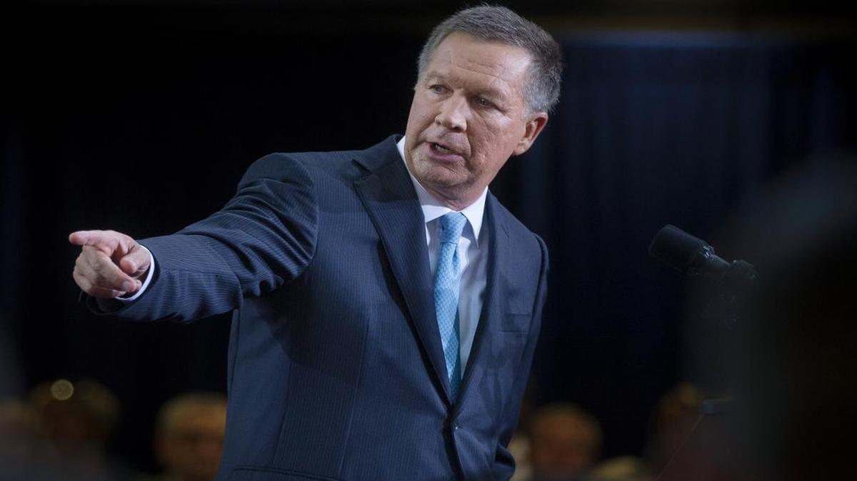 
Ohio Gov. John Kasich announces he’s running for the Republican Party’s nomination for president during a campaign rally at Ohio State University on Tuesday, July 21, 2015, in Columbus, Ohio.
