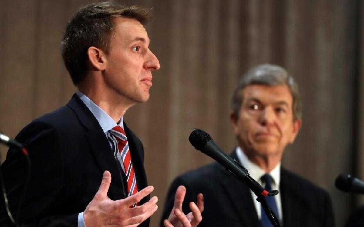 In this Sept. 30, 2016, file photo, Democratic Senate candidate Jason Kander, left, speaks alongside Republican incumbent Sen. Roy Blunt during the first general election debate in Missouri's race for U.S. Senate.
