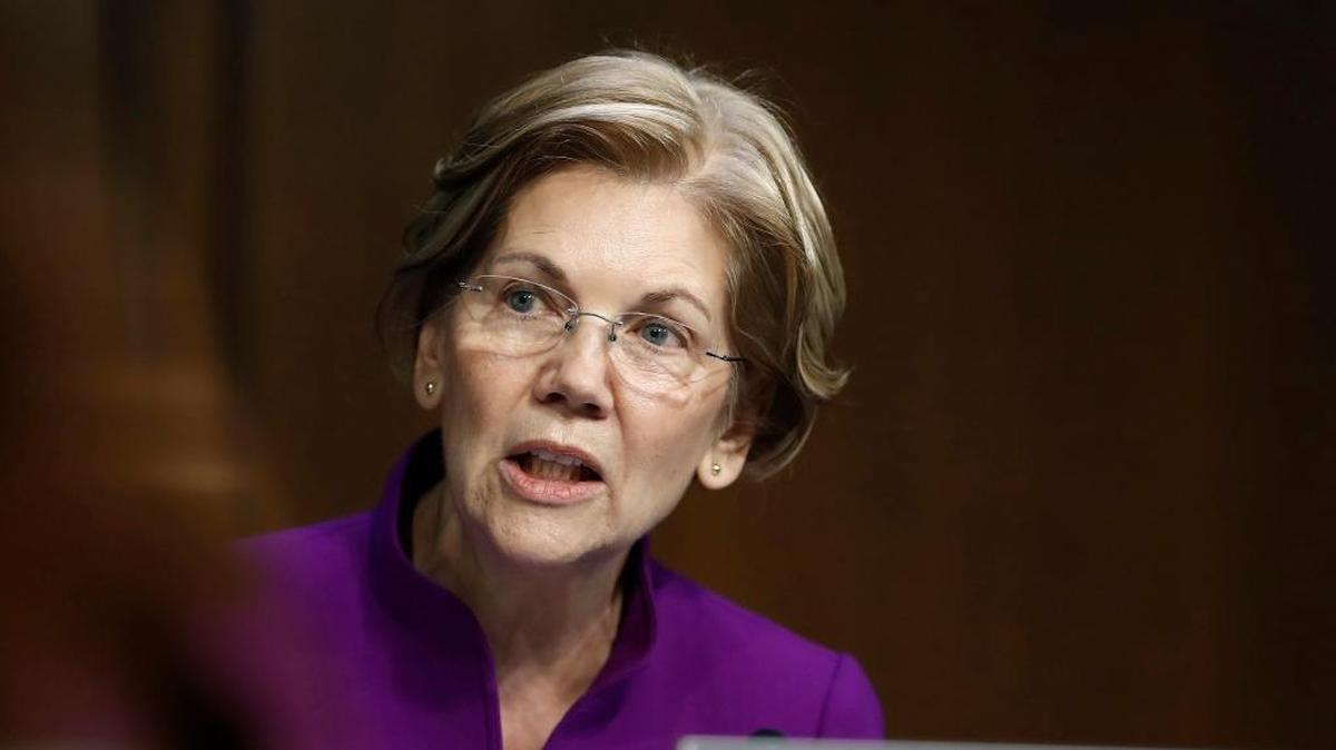 FILE - In this Nov. 28, 2017 file photo, Sen. Elizabeth Warren, D-Mass., speaks during a Senate Banking, Housing, and Urban Affairs Committee hearing on Capitol Hill in Washington. Republicans say they would love to run against her for president in 2020.