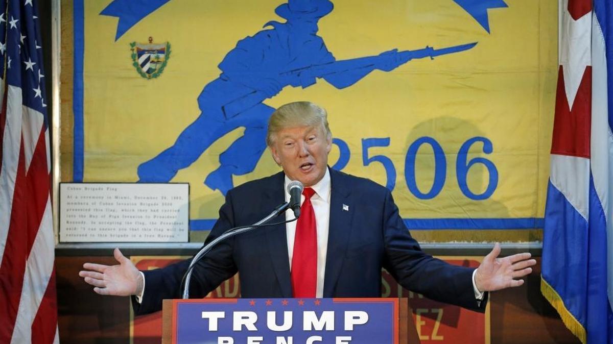 Republican presidential candidate Donald Trump visits Bay of Pigs Museum and addresses the Brigade 2506, veterans of the Cuban battle on Tuesday, Oct. 25, 2016.