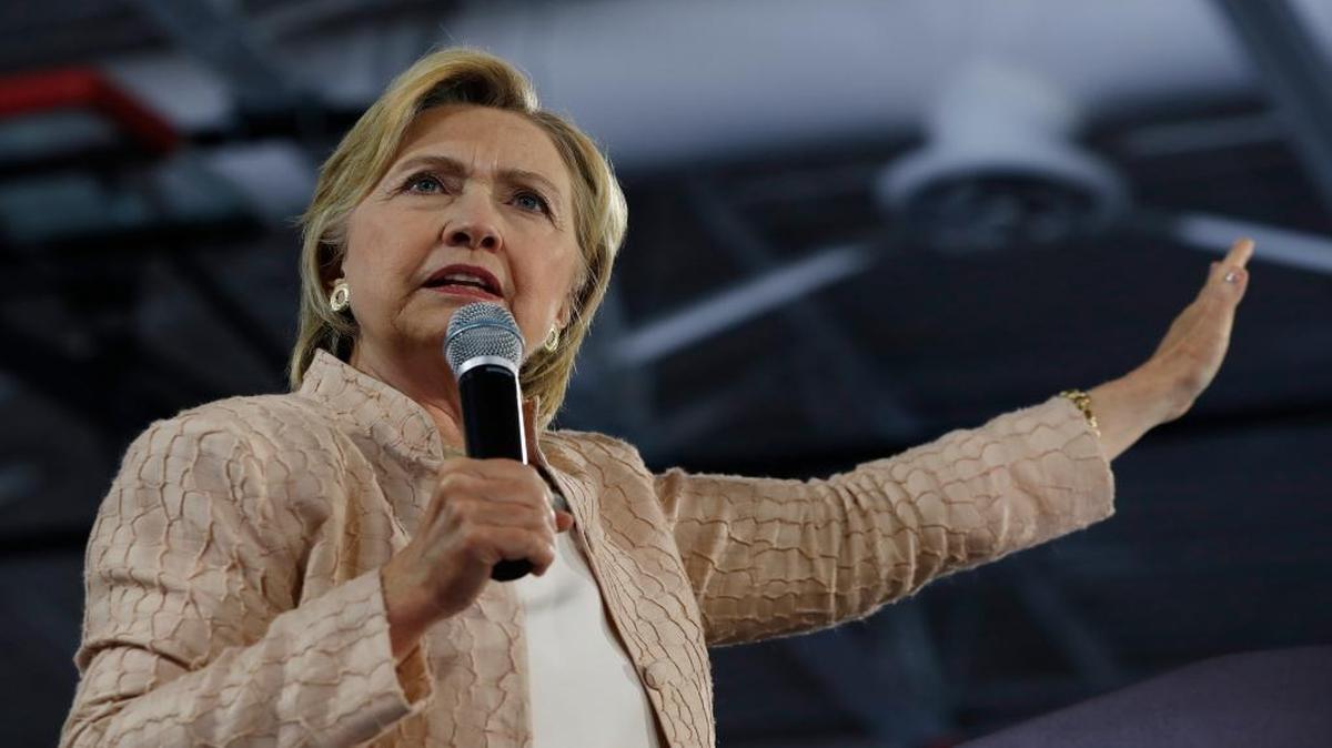 Democratic presidential candidate Hillary Clinton speaks at campaign event at John Marshall High School in Cleveland.