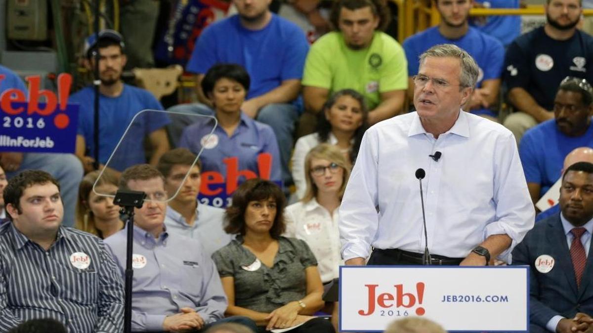 
Republican presidential candidate, former Florida Gov. Jeb Bush, details his tax reform plan in a speech at Morris & Associates in Garner, N.C., Wednesday, Sept. 9, 2015. 
