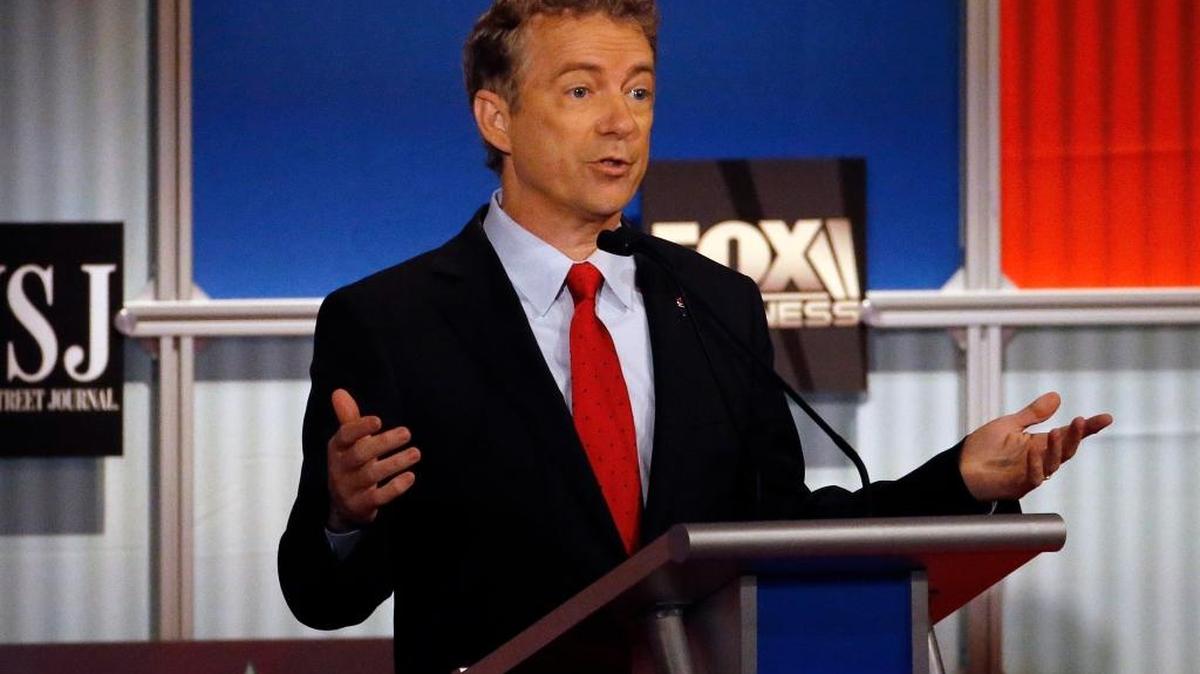 Rand Paul speaks during Republican presidential debate at Milwaukee Theatre Nov. 10, but will he make the main event next time?