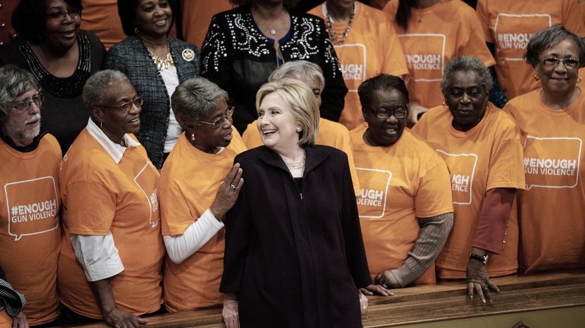 Former Secretary of State Hillary Clinton stood for a photo with members of Cumberland United Methodist Church in Florence, South Carolina.