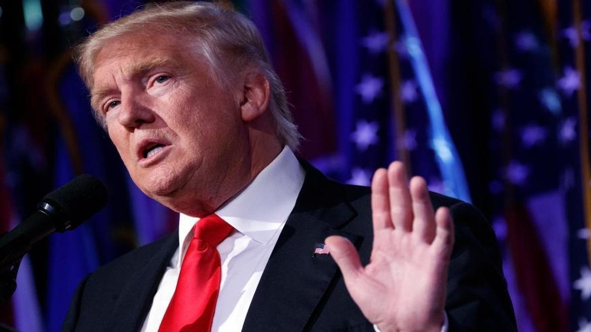 In this Nov. 9, 2016 file photo, President-elect Donald Trump speaks during a rally in New York.