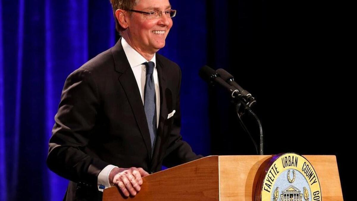Lexington Mayor Jim Gray delivered his annual State of the City Address in the Patterson Ballroom of the downtown Hyatt Regency hotel in Lexington, Ky.,Tuesday, January 20, 2015. Hosted by the Lexington Forum, the event was free and open to the public.