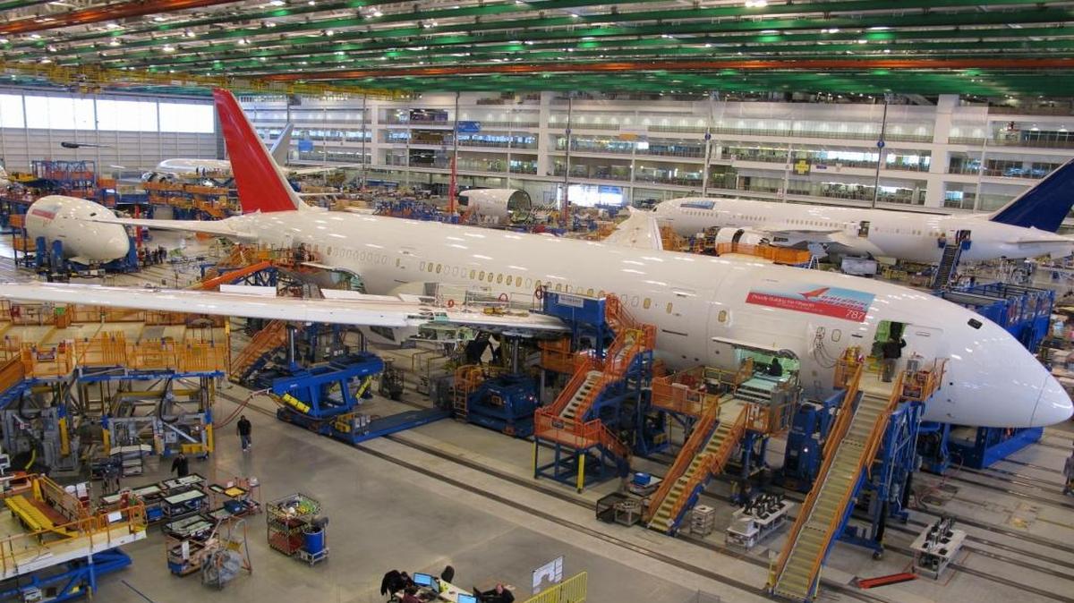 Workers assemble Boeing 787 Dreamliners in the company's massive assembly plant in North Charleston, S.C., on Dec. 19, 2013.