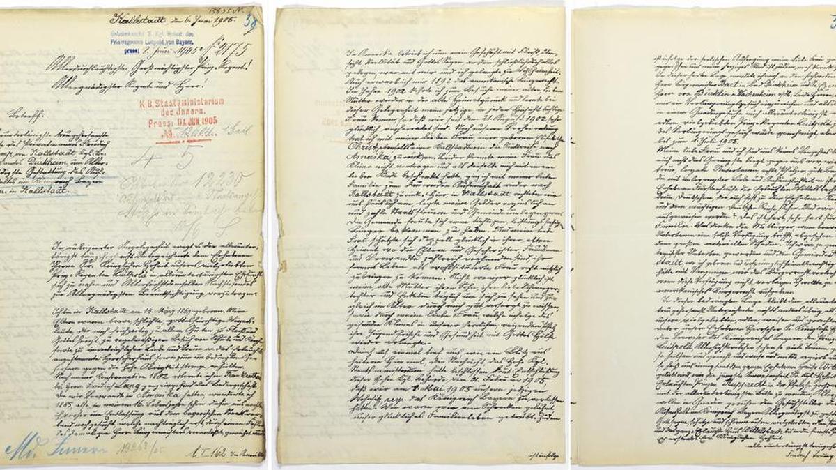 The reproductions provided by Landesarchiv Speyer show a letter by the grandfather of U.S. President-elect Donald Trump. The handwritten letter has been found in a German archive in which Donald Trump's grandfather unsuccessfully fought his expulsion from the country for failing to perform mandatory military service.