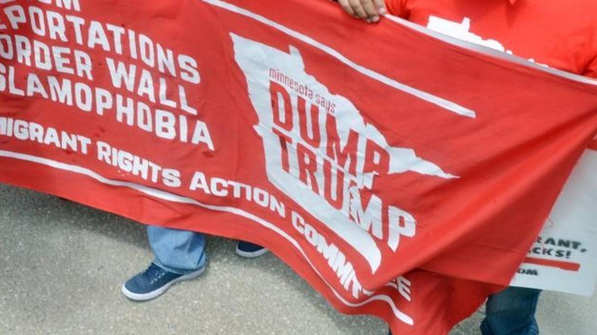 Members of the Immigrant Rights Action Committee participated in an anti-Trump rally in Cleveland on Monday.