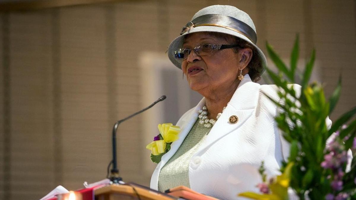 Congresswoman Alma Adams speaks to the East Stonewall A.M.E Zion Church congregation as a keynote speaker for their anniversary celebration service on Sunday, July, 2015.