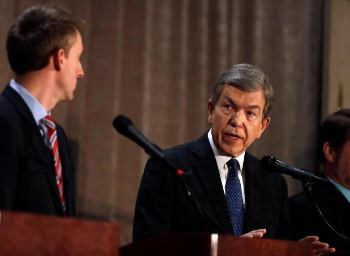 Republican incumbent Sen. Roy Blunt, right, speaks alongside Democratic challenger Jason Kander during a debate in Missouri’s race for U.S. Senate on Sept. 30. Blunt, a veteran lawmaker who has spent nearly 20 years in Congress, is locked in a close race for re-election against Kander.