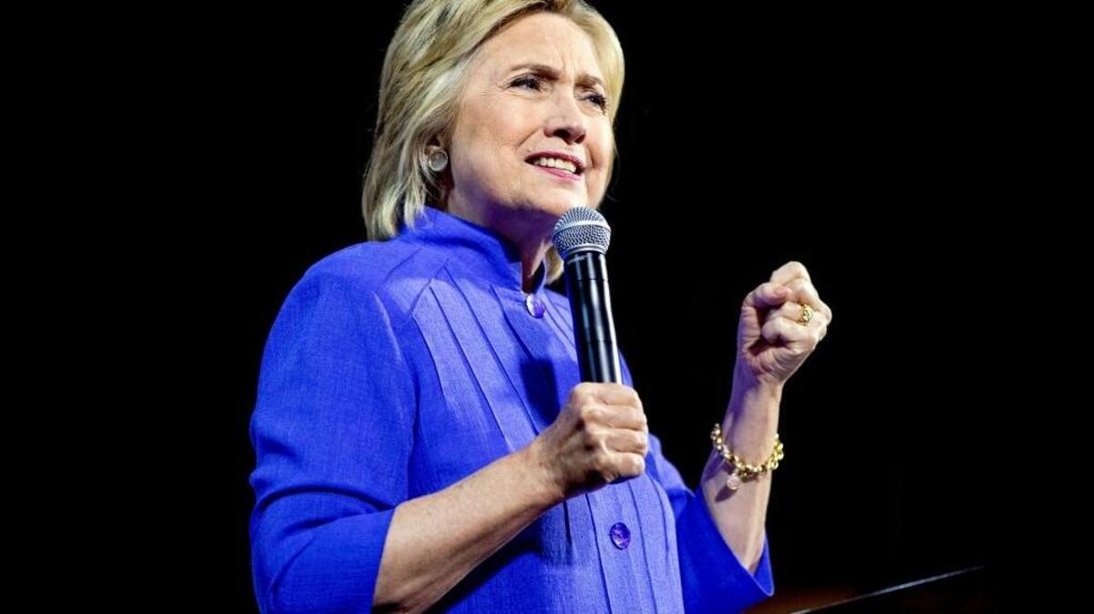 Democratic presidential candidate Hillary Clinton speaks at a recent rally.