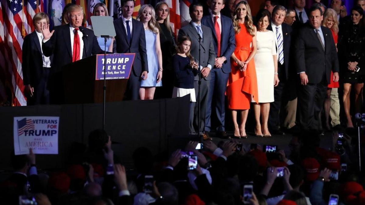 President-elect Donald Trump gives his acceptance speech during his election night rally, Wednesday, Nov. 9, 2016, in New York.