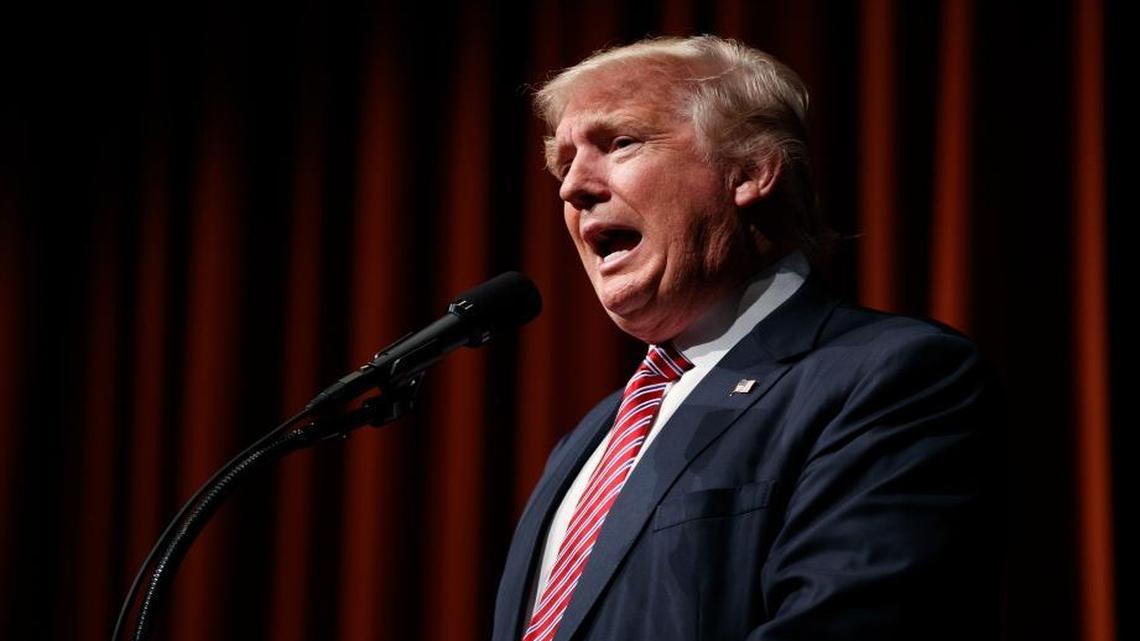 Republican presidential candidate Donald Trump speaks during a campaign rally at a high school in Ashburn, Va., on Aug. 2, 2016.