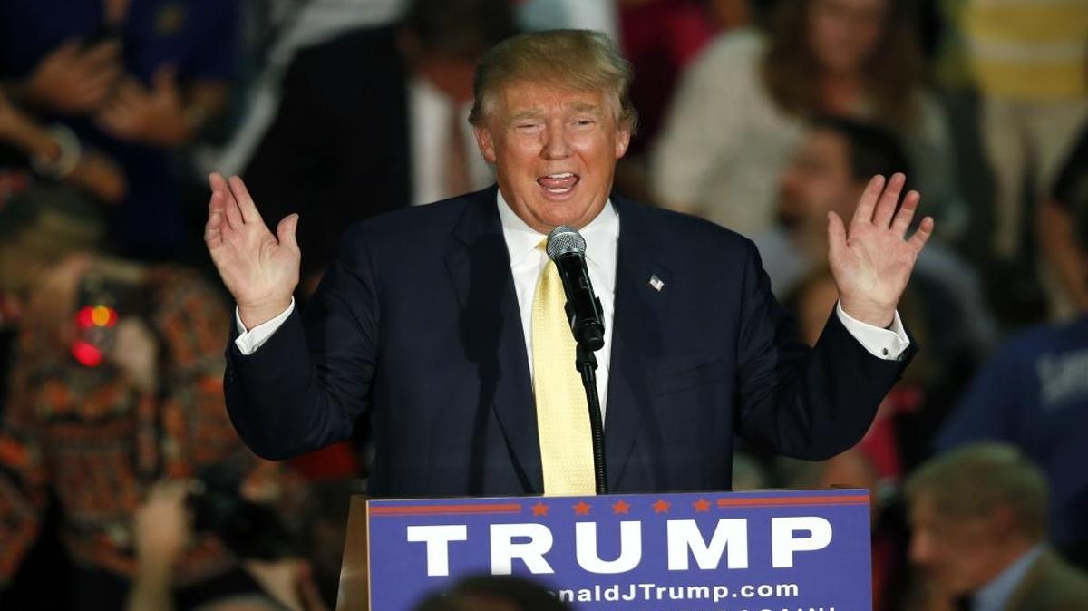 Republican presidential candidate Donald Trump speaks at a town hall event in New Hampshire.