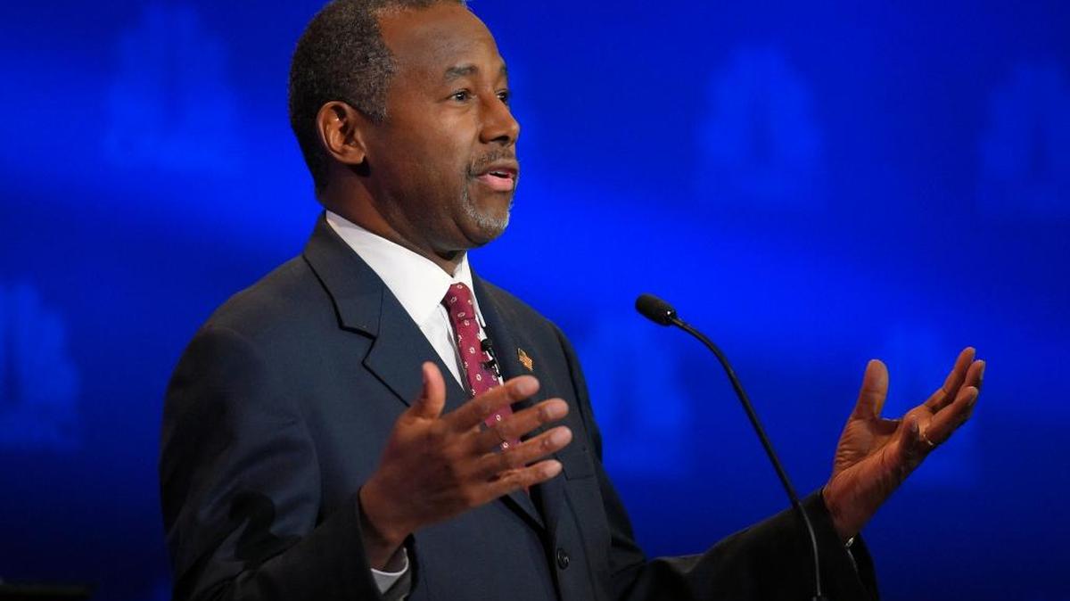 Republican presidential candidate and retired neurosurgeon Ben Carson speaks during the Republican presidential debate at the University of Colorado Wednesday night in Boulder, Colo.