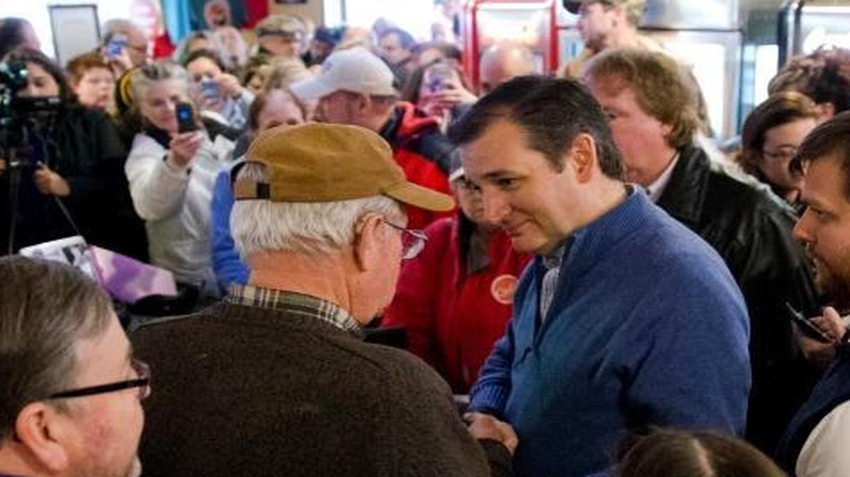 Republican presidential candidate, Sen. Ted Cruz, R-Texas, meets with attendees during a campaign stop, Monday, Jan. 18, 2016, in Tilton, N.H.