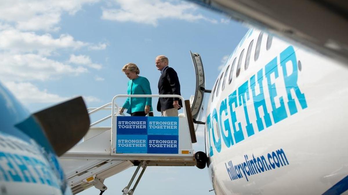 Democratic presidential candidate Hillary Clinton, accompanied by Sen. Bill Nelson, D-Fla., right, arrives at Tampa International Airport, Wednesday, Oct. 26, 2016. Florida is one of five states that one congressman is convinced she should concentrate on.