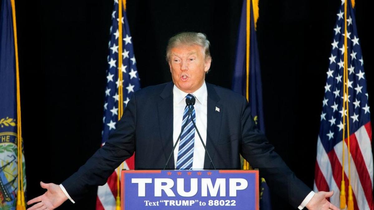 Republican presidential candidate Donald Trump speaks during a campaign event at Plymouth State University Sunday, Feb. 7, 2016, in Plymouth, N.H.