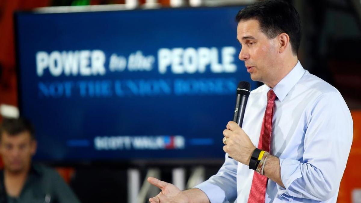 
Republican presidential candidate Wisconsin Gov. Scott Walker speaks during a town hall meeting Monday in Las Vegas. 
