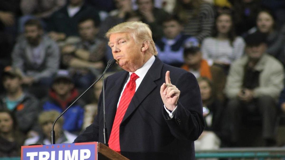 GOP presidential hopeful Donald Trump speaks to a crowd of supporters at a rally in Clemson Wednesday evening.