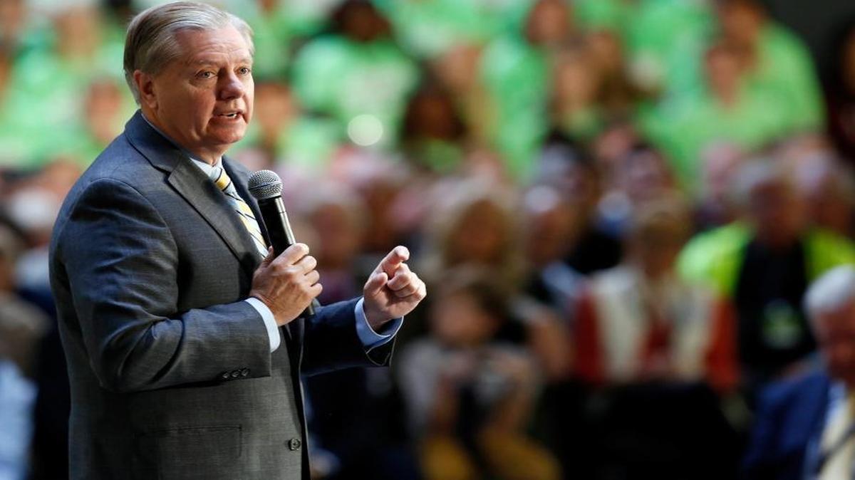 Republican presidential candidate Sen. Lindsey Graham, R-S.C., is in the debate undercard Wednesday and he’s not happy about it. In photo, Graham speaks during a No Labels Problem Solver convention on Oct. 12, 2015, in Manchester, N.H.