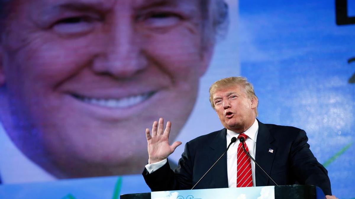 
Republican presidential candidate Donald Trump speaks at FreedomFest in Las Vegas on Saturday. Trump on Wednesday was highly critical of the Iran deal.
