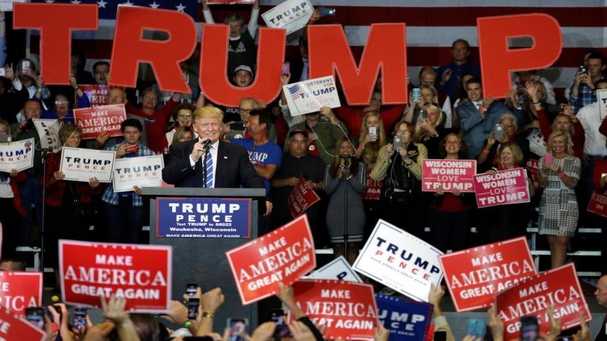Republican presidential candidate Donald Trump, shown here at rally this week in Wisconsin, has made an issue out of the sex scandal that dogged the presidency of rival Hillary Clinton’s husband, former President Bill Clinton.