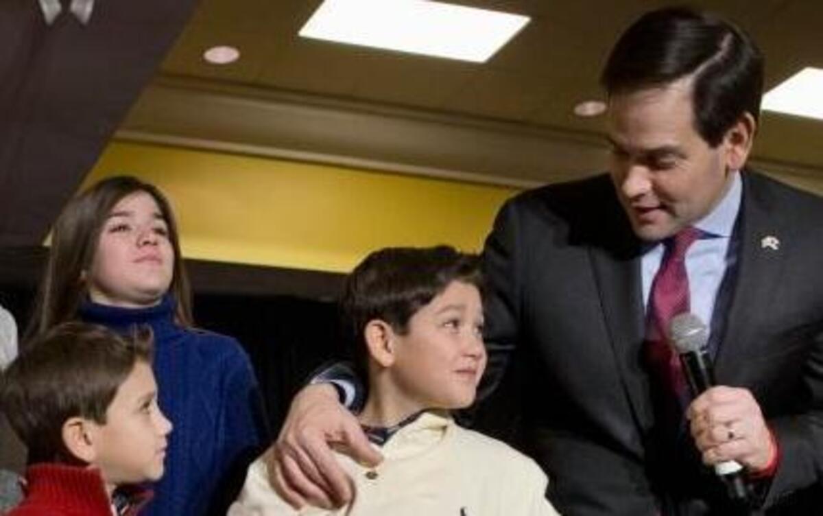 The family of Republican presidential candidate, Sen. Marco Rubio, R-Fla., from left, wife Jeanette Dousdebes, and their children Amanda Rubio, 15, Daniella Rubio, 13, Dominick Rubio, 8, and Anthony Rubio, at a town hall meeting Thursday in Myrtle Beach, S.C.