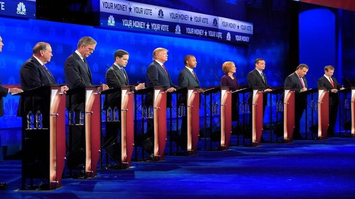 Social Security got attention from Republican presidential candidates during the Republican presidential debate on Oct. 28, 2015. From left, John Kasich, Mike Huckabee, Jeb Bush, Marco Rubio, Donald Trump, Ben Carson, Carly Fiorina, Ted Cruz, Chris Christie, and Rand Paul.