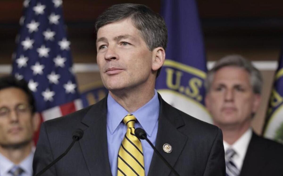 In this photo taken Aug. 1, 2011, House Republican Conference Chairman Jeb Hensarling, R-Texas speaks at a news conference as lawmakers work to finalize the debt deal agreement.